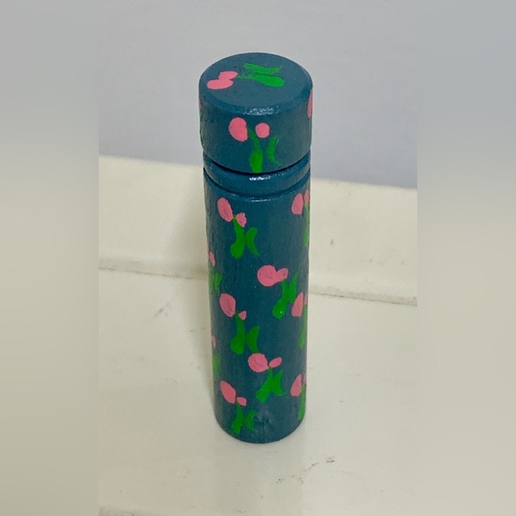 Vtg Floral Folk Art Hand Painted Wooden Lidded Needle Cannister Case - Picture 2 of 12